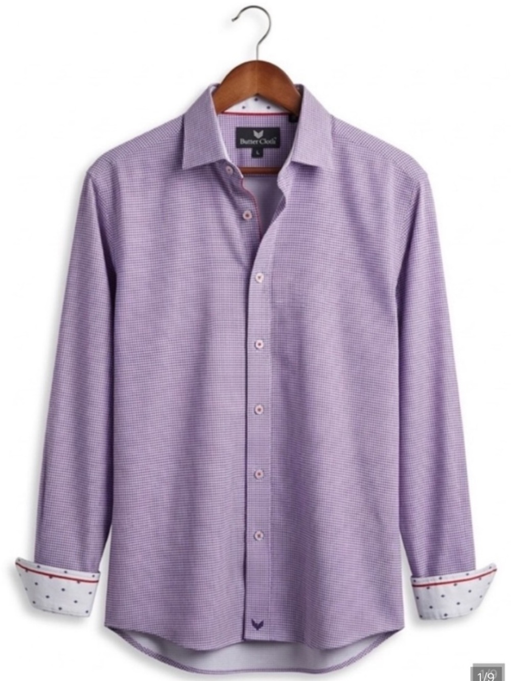 ButterCloth Purple Micro Check Button-Down Cotton Shirt Men’s 2XL